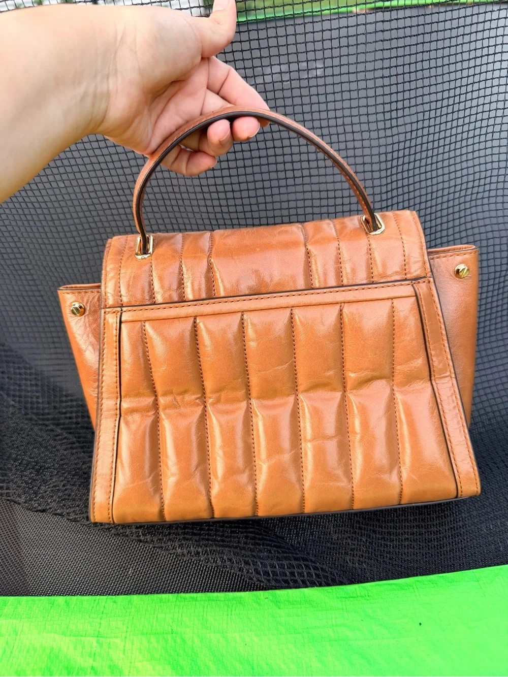 Michael Kors Whitney Large Satchel Brown Leather Quilted Shoulder Bag